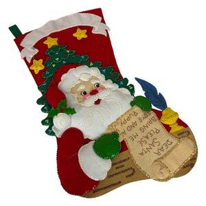 Handmade Felt Christmas Stocking Santa's List Design Sequin Accents Bucilla